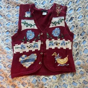 Embroidered Burgundy Knit Vest